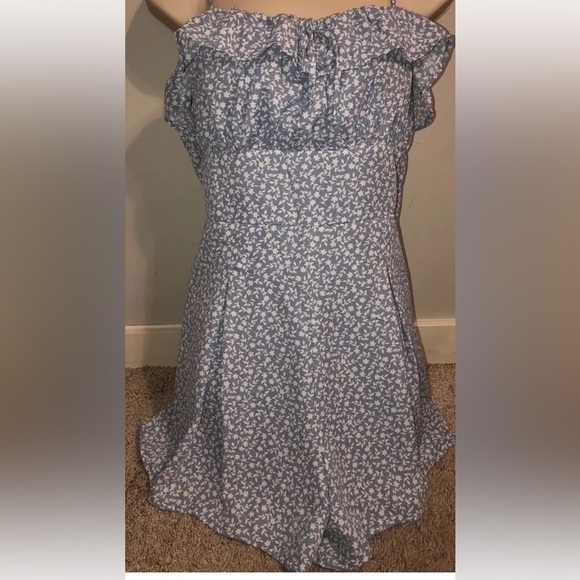 Blue lined floral print Y2K Trixxi romper ruffle neck junior size XL - Picture 1 of 6